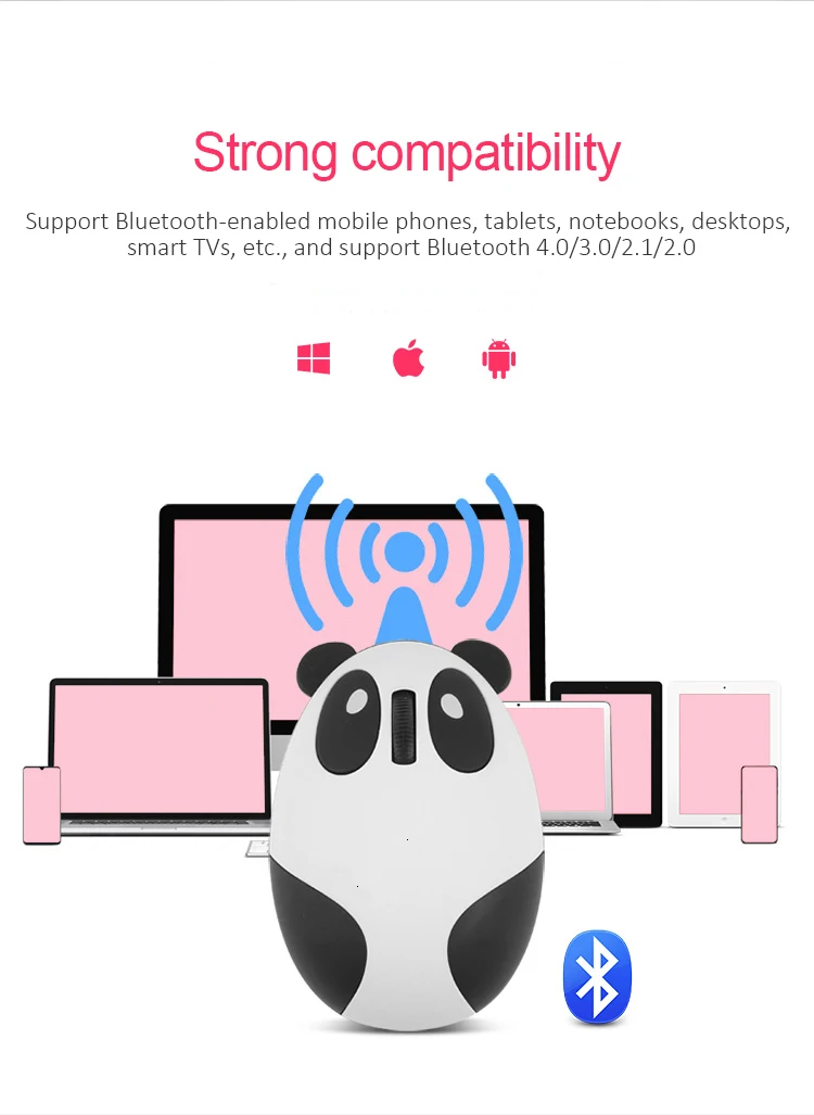 Розовая Беспроводная Bluetooth компьютерная мышь с милой пандой эргономичная перезаряжаемая Бесшумная Mause 3d милая детская компьютерная мышь с животными для Macbook