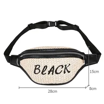 

Women Chest Shoulder Bag Summer Beach Straw Weave Zipper Single Layer Waist Packs Adjustable Belt Messenger Bags