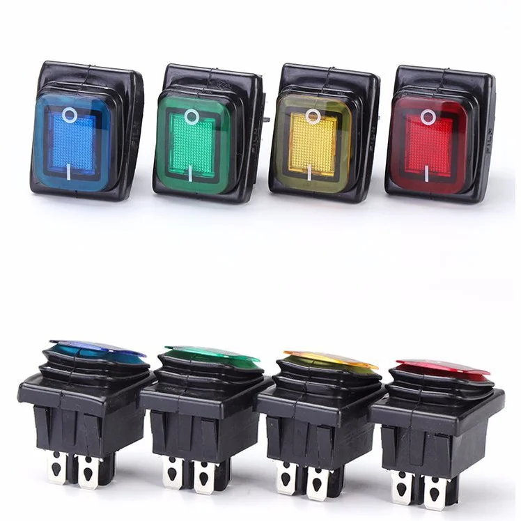 on off 16A/250V Heavy Duty 4 pin DPST IP67 Sealed Waterproof T85 Auto Boat Marine Toggle Rocker Switch with LED 12V 220V 30x22 afbeelding