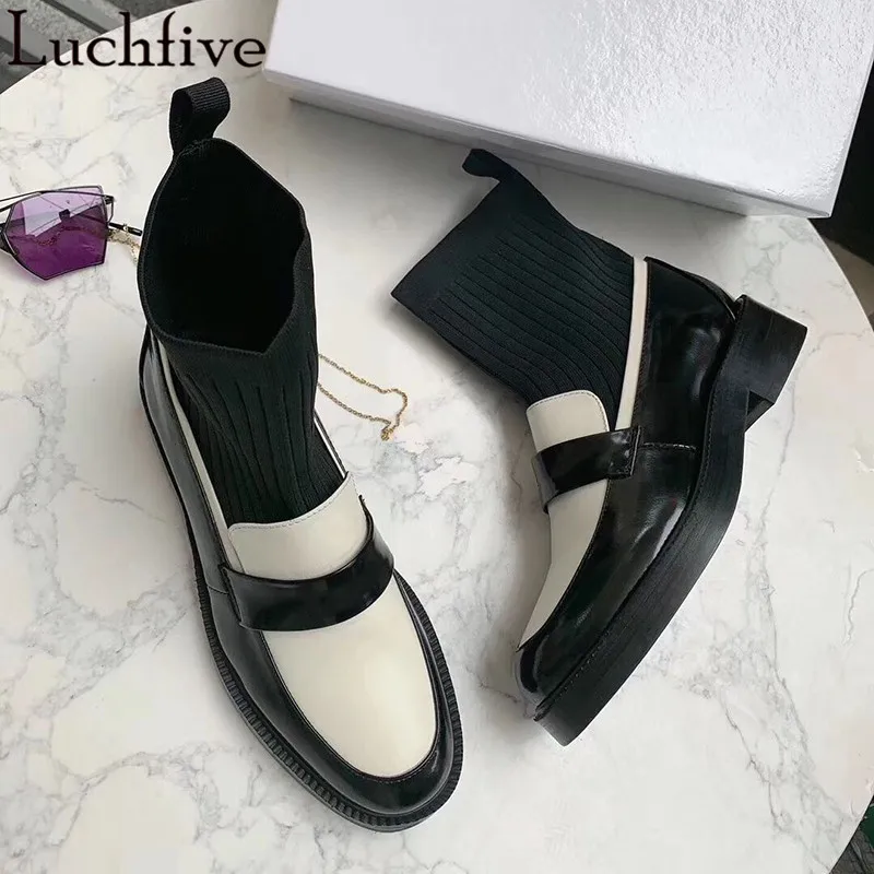 Новые шерстяные носки; женские классические ботинки с круглым носком; женская обувь черного цвета на низком квадратном каблуке; Женская эластичная обувь без застежки; Zapatos De Mujer