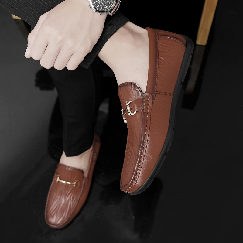 Genuine Leather Men Loafers Comfortable Brown Black Man Flat Walking Footwear Slip on Luxury Male Casual Driving Sneakers