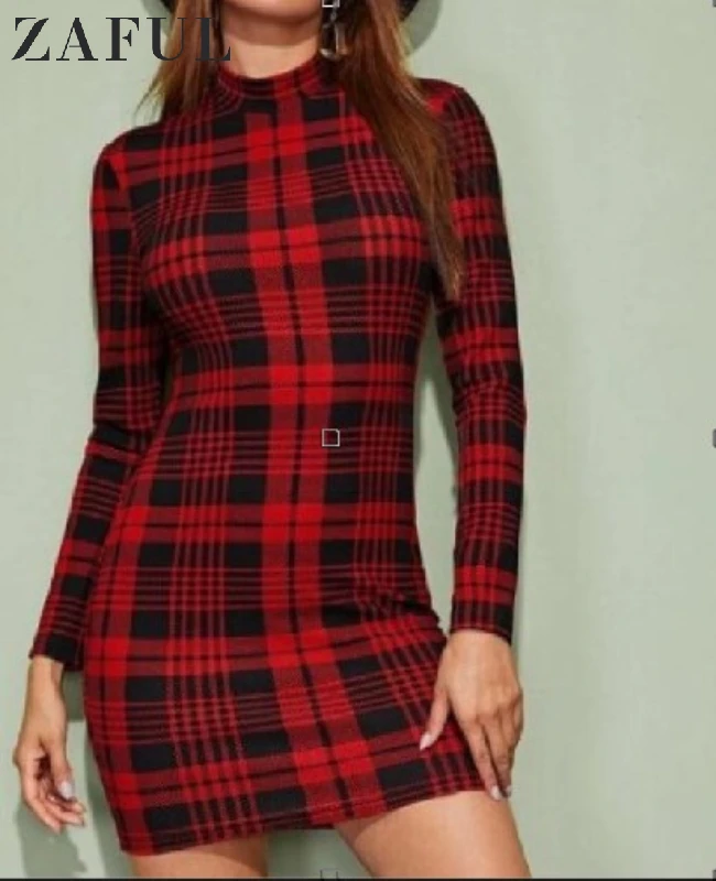 red tartan bodycon dress