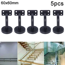

5pcs/set Black Stainless Steel Handrail Bracket For Flat Metal Wooden Top Railing Support Curved Hand Rail Stair Guardrail