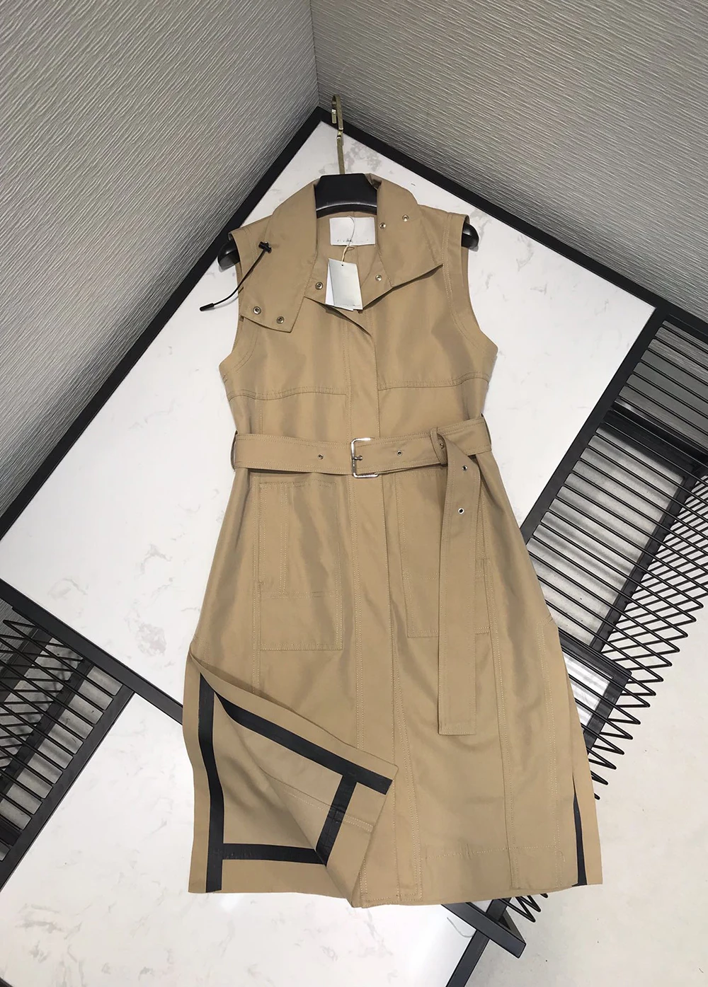 

Summer 2020 New High Quality Women Runway Designer Temperament Split Vest Trench Coat