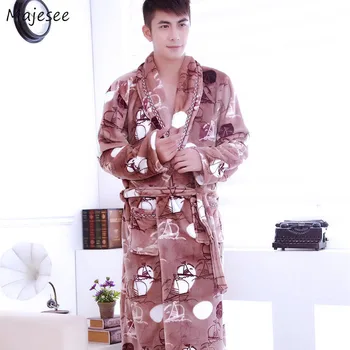 

Robes Men Flannel Autumn Winter Warm Plus Size 3XL Soft Comfortable Homewear Bathrobes Printed Fashion Mens Daily Long Sleeve