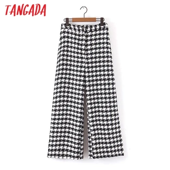 

Tangada women high waist plaid wool pants for winter thick warm elegant office ladies 2019 pocket long pants trousers qb25