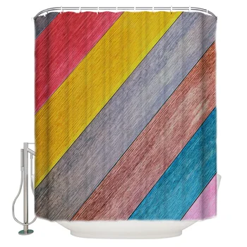

Color Wood Grain Lines Shower Curtain Waterproof and Mildewproof Polyester Fabric Bath Curtain Design