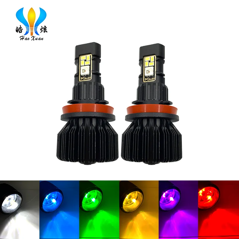 Приложение Bluetooth управление RGB Автомобильный светодиодный светильник сменный цветной светильник H16 5202 H8 H11 9005 9006 автомобильная лампа светодиодный H7 лампы