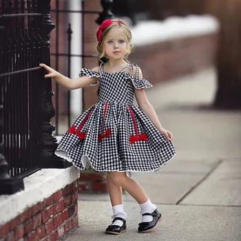 

baby girl mini dress plaids grids spaghetti strap open back vestidos princess tutu dress kids toddler bow 1 to 6 yrs H1065