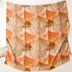 Spain Fashion Autumn lady Ginkgo Floral Fringe Viscose Scarf Lady Print Shawls and Wraps Soft Foulard Echarpe Muslim 180*90Cm