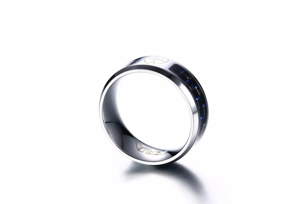 Mens Rings Stainless Steel Black and Blue Carbon Fiber Inlay Corss Wedding Band Ring Men Fashion Jewerly Accessories Anel Aneis Masculinos Anillos 17