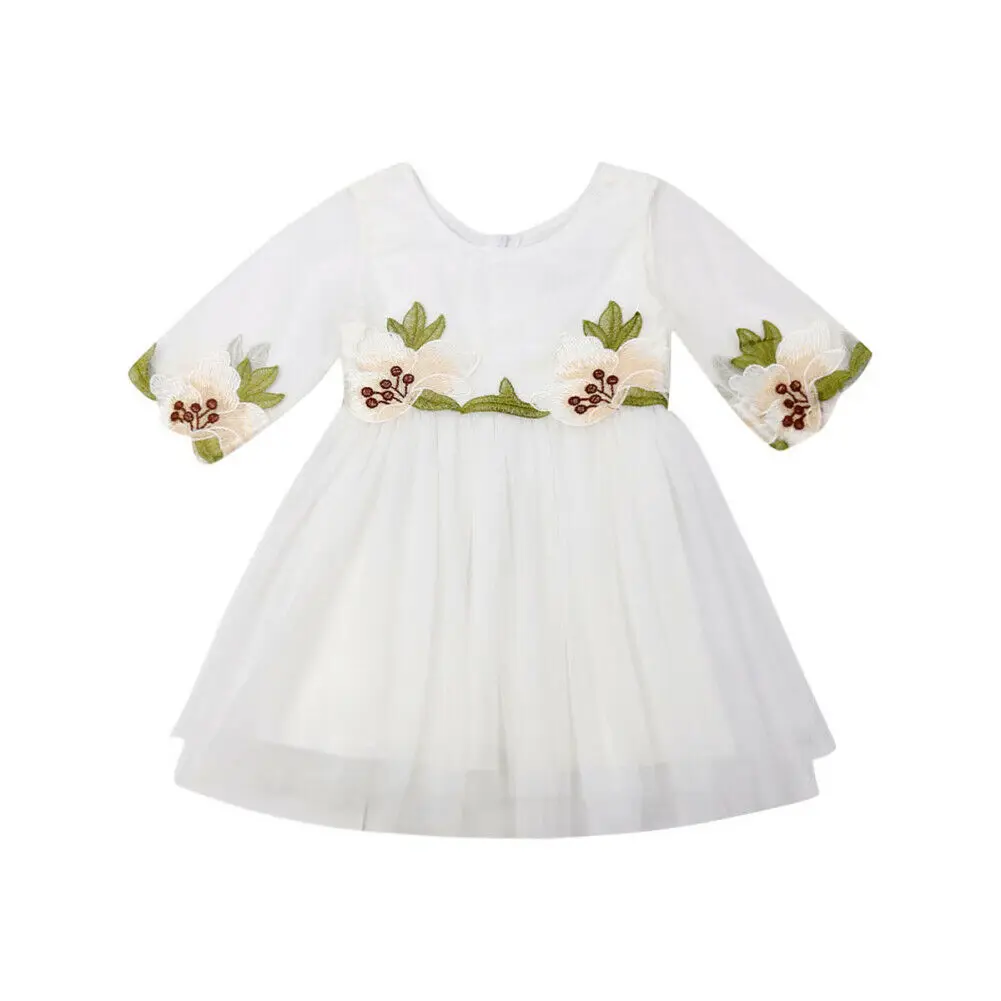 Белый Pudcoco Autumn Toddler Baby Flower Girl Dress Tulle Party Gown Bridesmaid Dresses Long Sleeves Sundress - Цвет: Белый