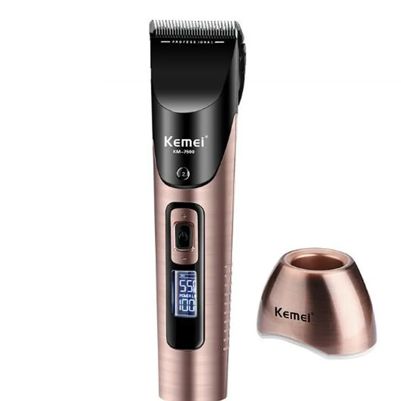 Kemei KM-7500 масляная голова заколка для волос для салона Профессиональная Большая Емкость керамическая режущая головка ЖК-дисплей литиевая батарея