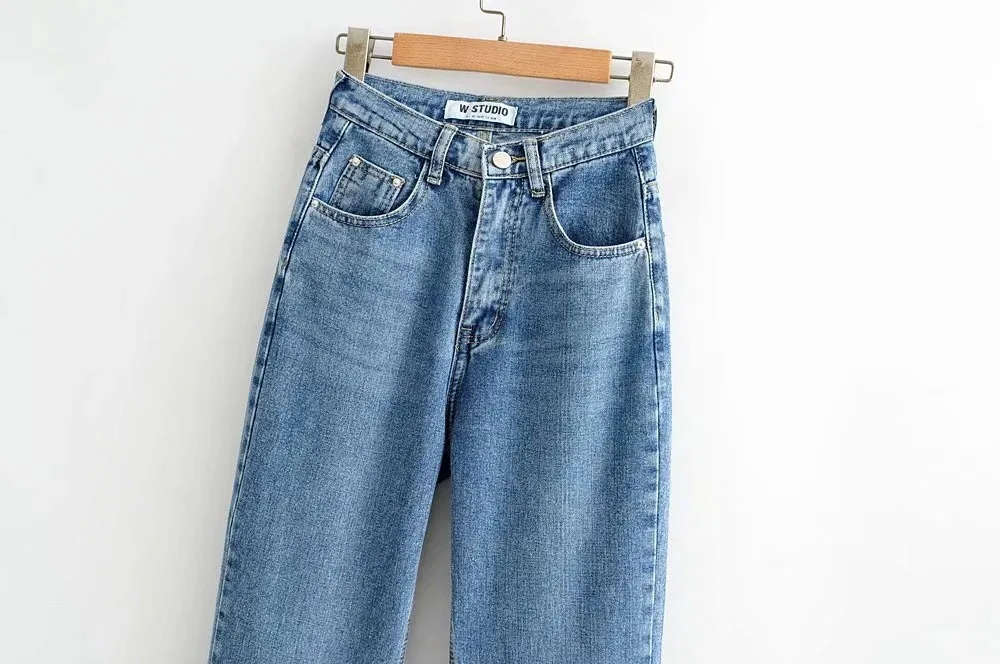 2020 Autumn Vintage High Waist Straight Floor Length Jeans Ripped Jeans Women Boyfriend Denim Pants High Street Long Trousers