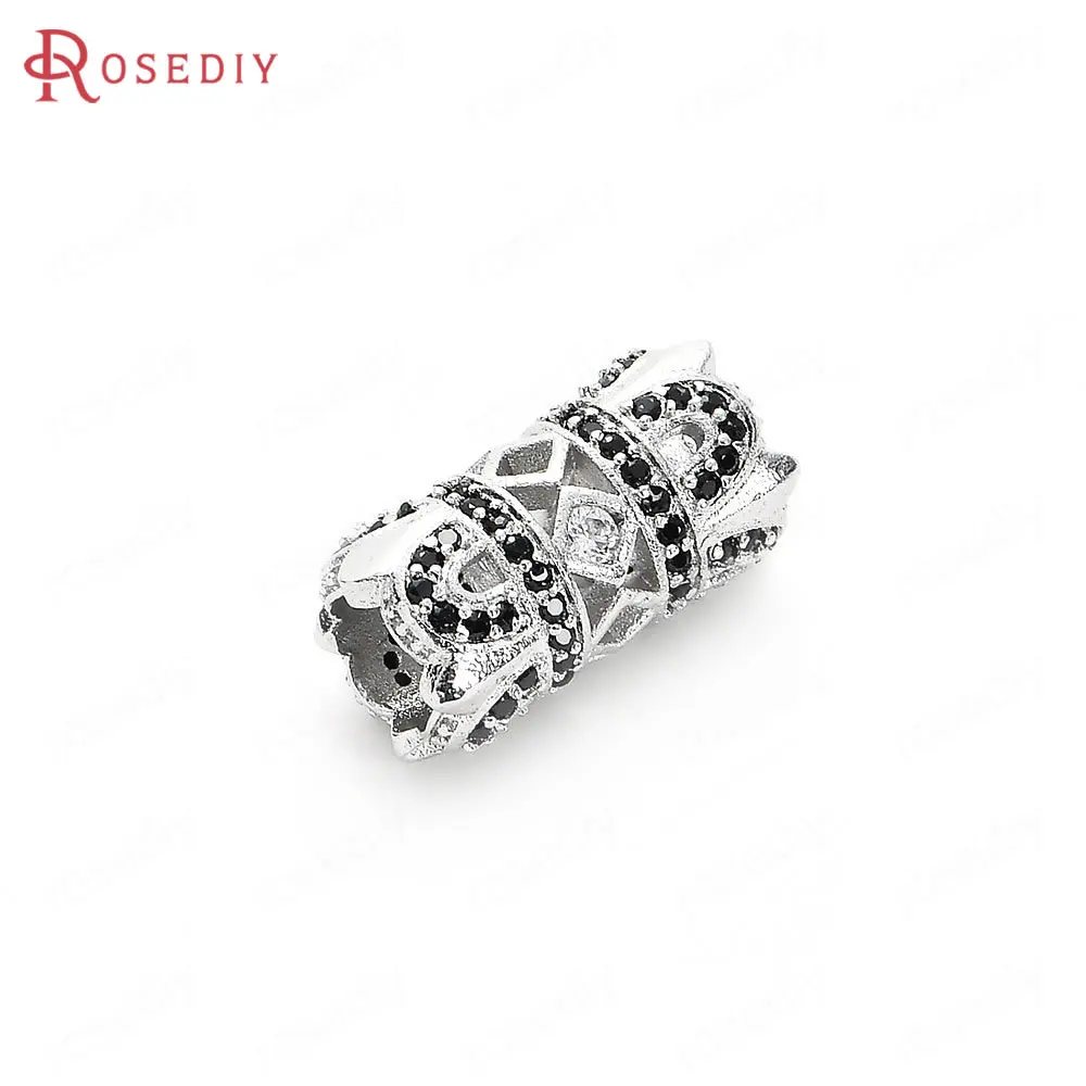 37323)2PCS 8x15.5MM Brass and Zircon Cylinder Spacer Beads Bracelets Beads Jewelry Making Supplies Diy Findings Accessories