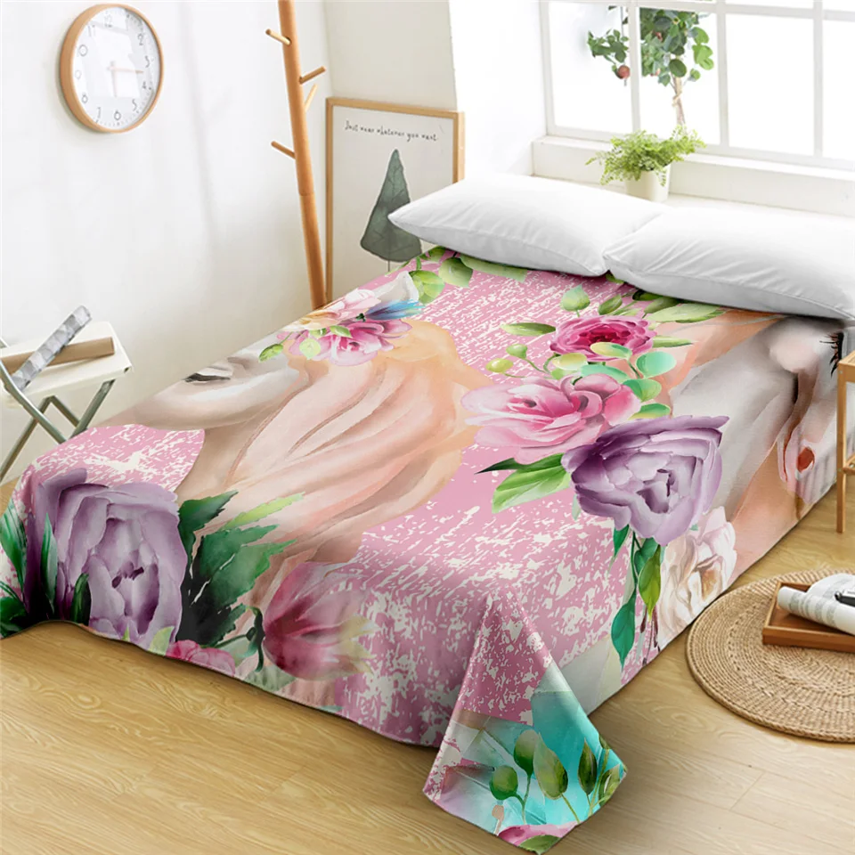 BeddingOutlet, единорог, плоский лист, мультяшное покрывало, королева, животное, розовое постельное белье, цветок, гирлянда, drap housse de lit adulte, 1 шт