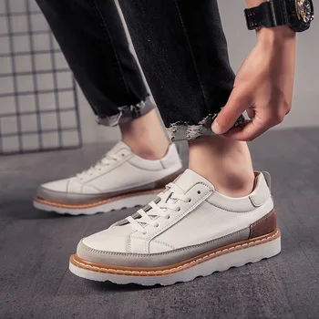

2019 Spring Autumn New Simple Style Fashion Men Lace-up Leather Casual Shoes Trend Shoes Cool Loafers Flats R6-12