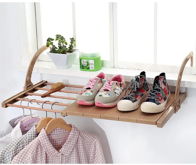 Home Balcony Hanging Shelf Adjustable Foldable Clothes Shoes Drying Racks Holder Multifunction Storage Organizer Shelves