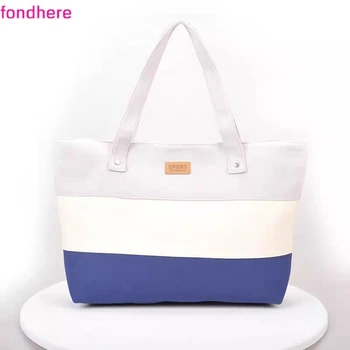 

FONDHERE New large - capacity canvas simple color stripe female bag hand bill of lading shoulder mommy bag student bag