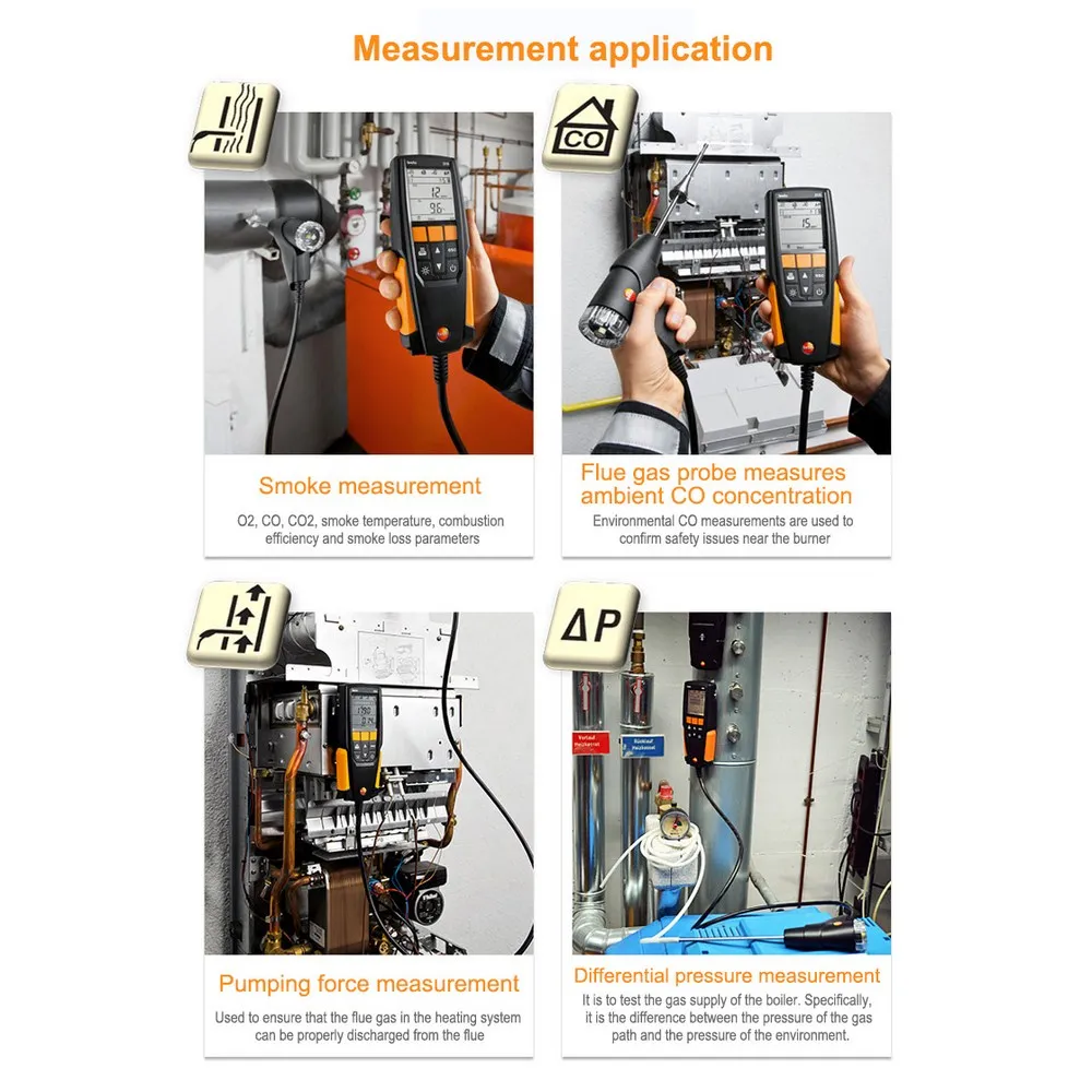 Ручной Testo 310 анализатор дымовых газов от 0 до 4000 Ppm O2 CO CO2 с подсветкой термопары с длинным зондом комплект сжигания