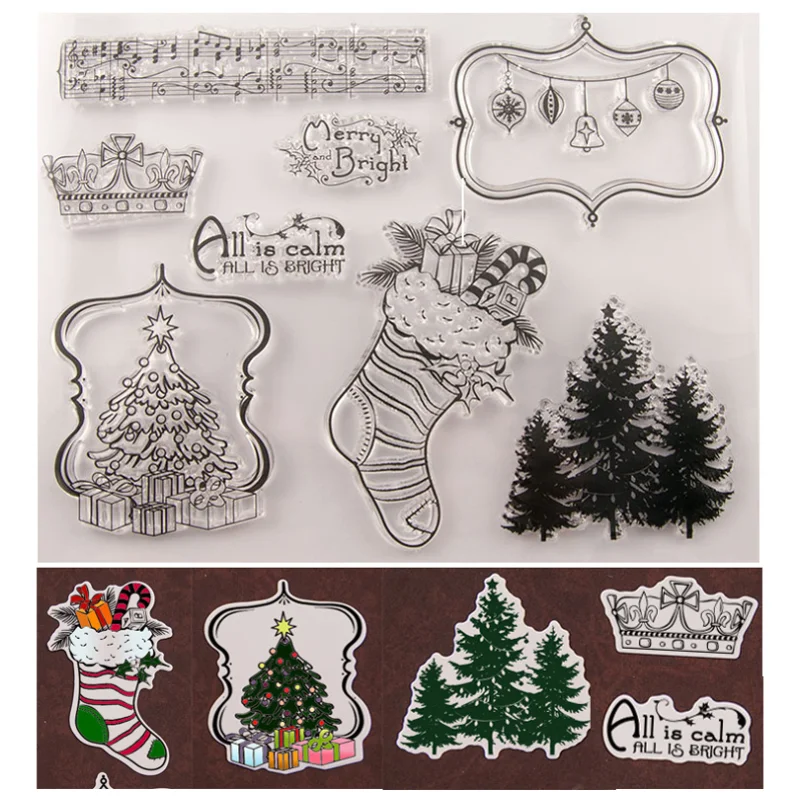 

Christmas Stocking Transparent Clear Silicone Stamp Seal DIY Scrapbook Rubber Hand Account Photo Album Diary Decorate Reusable