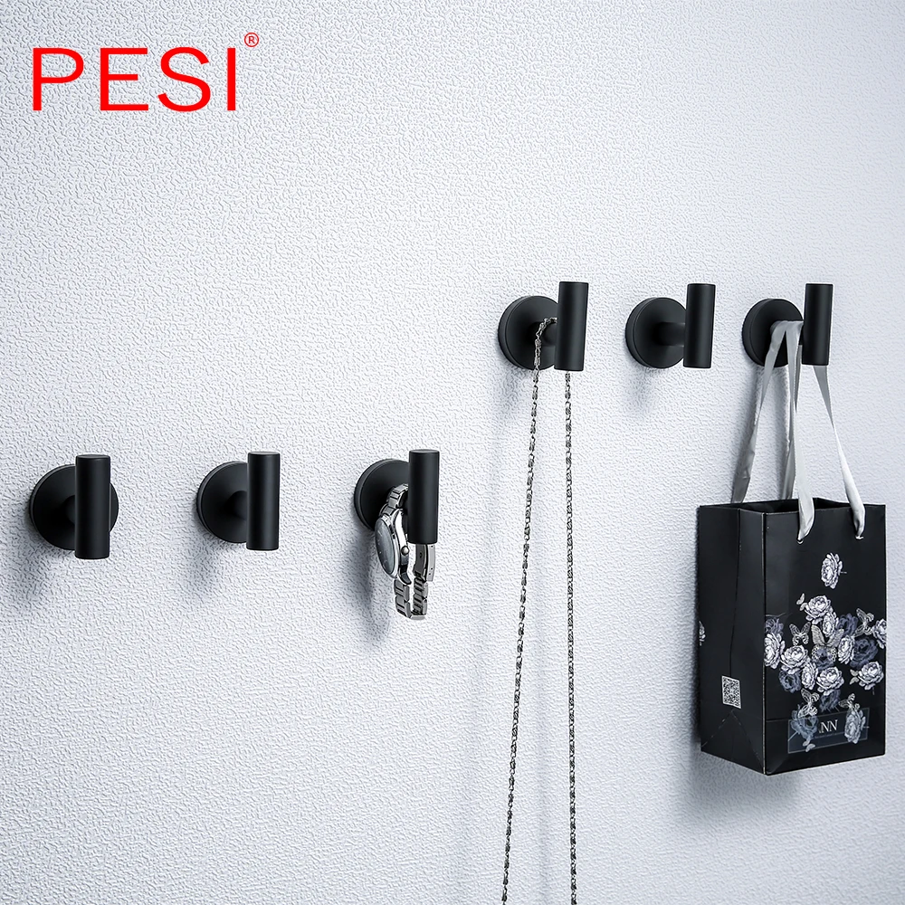 

2 Pcs Robe Hooks Black Stainless Steel Towel Robe Hook Bag Hat Wall Hanger Bathroom/Kitchen Accessories Gold Clothes Rack.