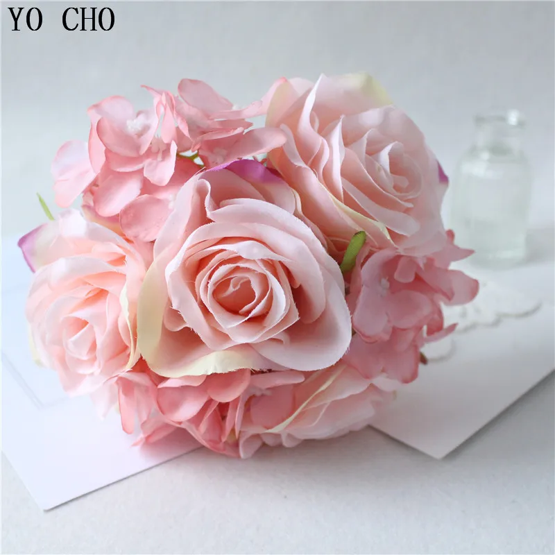 YO CHO 7Heads Silk Roses Wedding Bouquet Artificial Flower Mini Silk Flowers Autumn Farmhouse Home Decor Rose Wedding Decoration