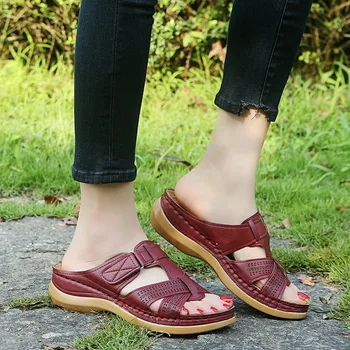 

2020 New Gladiator Women's Summer Open Toe Comfy Sandals Soft Premium Orthopedic Low Heels Walking Sandals Corrector Cusion