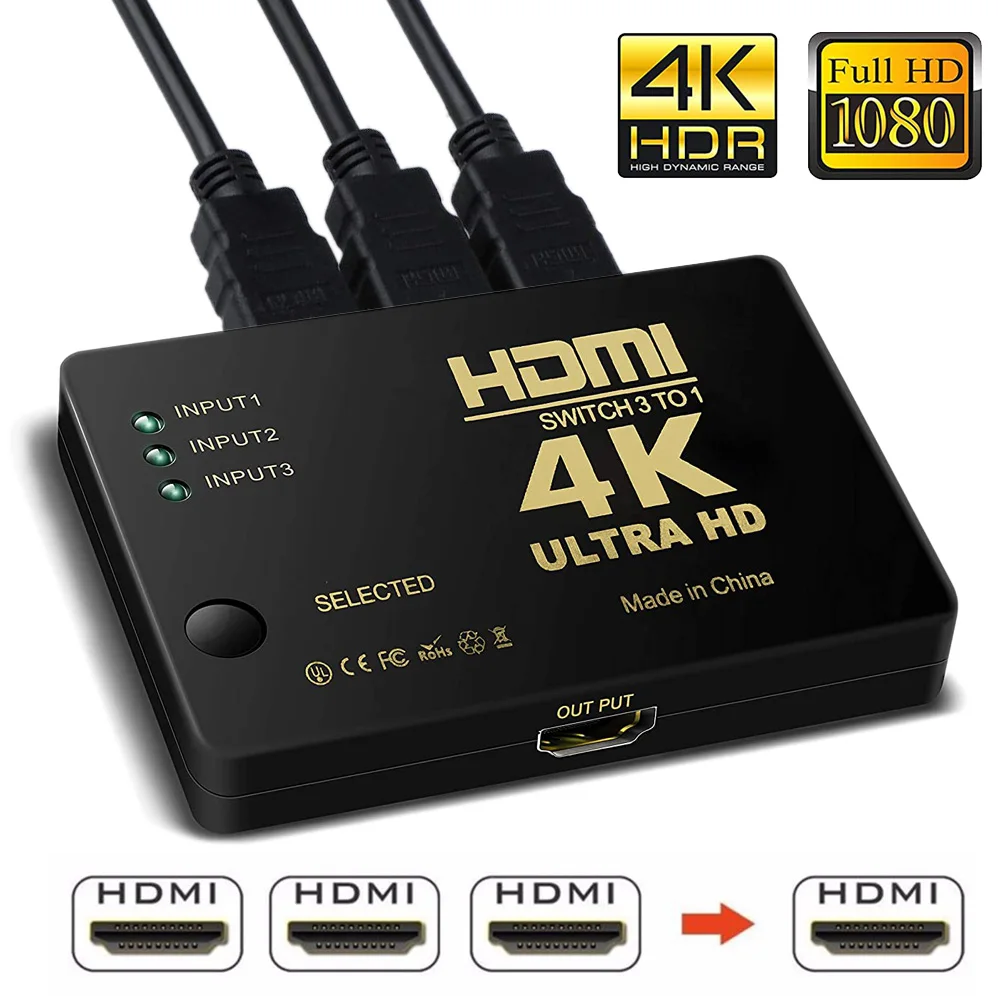 4K 2K 3x1 кабель HDMI сплиттер HD 1080P видео коммутатор адаптер 3 Вход 1 Выход Порты и