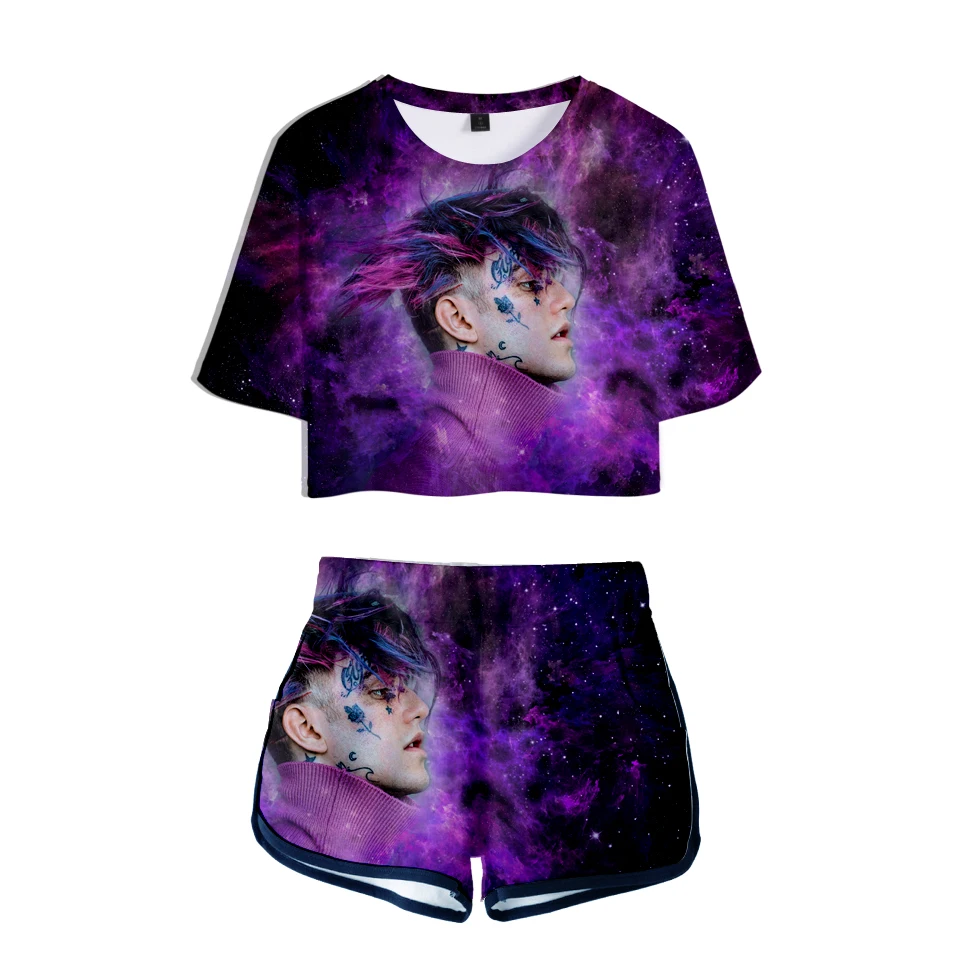 

Popular Hip Hop Beautiful Girls Two Pieces sets lil peep T-shirts shorts Pants Dew navel Sport Girls Cool Short Sleeve Suits