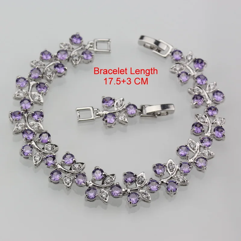 7-Color Wedding Costume 925 Silver Natural Purple Crystal CZ Earrings Necklace Bracelet And Ring Jewelry Sets For Women Gift