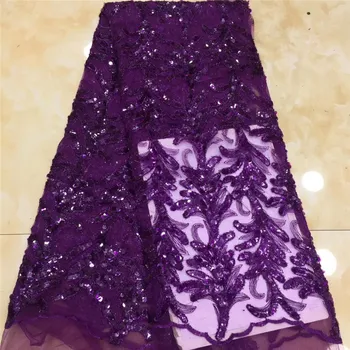 

2020 purple New Designs African Lace Fabric High Quality Lace Material French Embroidered Tulle Lace Fabric With Sequins