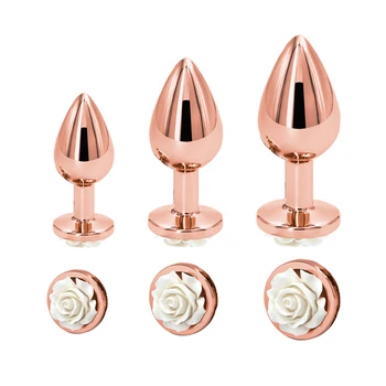 Small Medium large set Crystal Heart round rose gold flower Metal anal beads butt plug Jewelry insert sex toy for female male 3