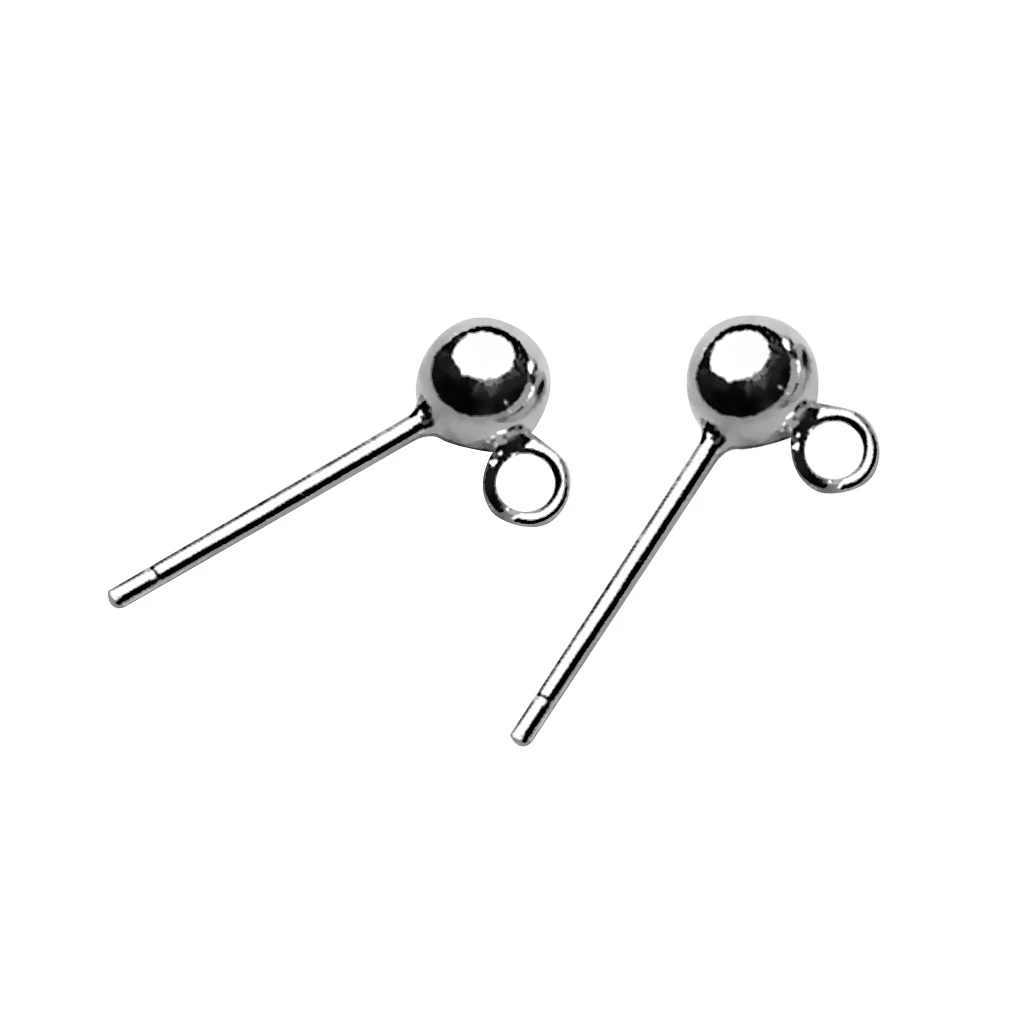 2 Pcs 925 Sterling silver color Earrings Studs Ear Nail Ball Post Jewelry Findings DIY Elegant Studs Findings Posts