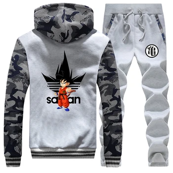 

Dragon Ball 2019 New Printing Tracksuit fleece Thick zipper sweatshirt sweatpant Suit Clothes Fashion Men jacket+pants 2Pcs Sets
