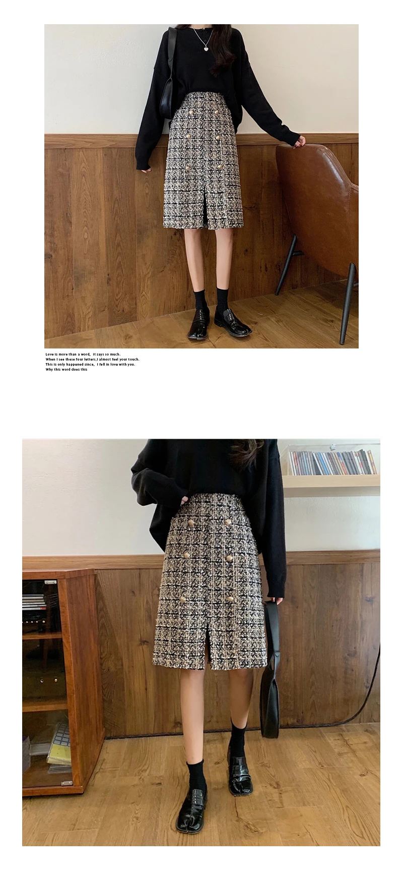 Heydress, клетчатая Женская Осенняя длинная юбка-карандаш на пуговицах, зимние шерстяные юбки, Корейская облегающая элегантная твидовая юбка с высокой талией