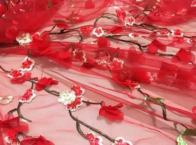1 м Слива 3D цветок вышивка сетка ткань высокого класса Кружева Аппликация Тюль Ткань diy нигерийское платье юбка аксессуары французское кружево - Цвет: 04