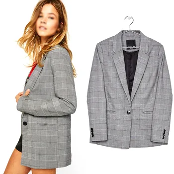 

Blazer For Women Plaid Slim Jacket With A Button Long Sleeve Stitching Business Cardigan