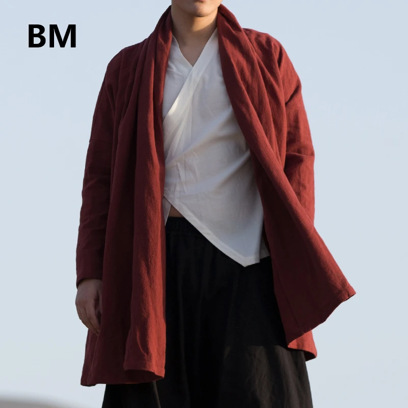 Chinese Tang Suit Ancient Style Hanfu Men's Clothing Cotton Linen Cloak Coat Retro Zen Clothing Taoist Robe Gown men hanfu pants