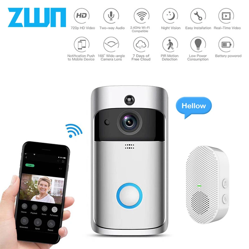ZWN смарт беспроводной Wifi видео дверной звонок Интерком 720P телефонный Дверной