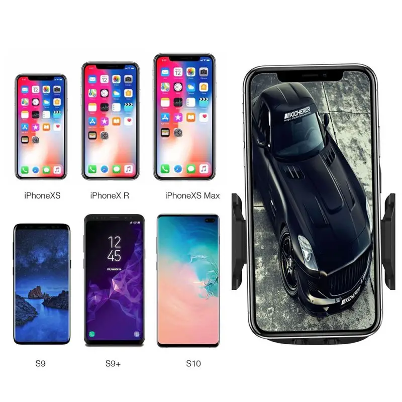 Беспроводное автомобильное зарядное устройство для Iphone Xs Max для samsung S10 умный инфракрасный беспроводной зарядный Быстрый автомобильный держатель телефона