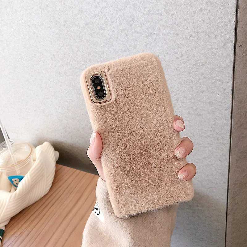 Милый меховой чехол для huawei P30 Lite P20 Pro P10 Plus P8 Lite P9 Lite Mini Phone Чехол для huawei G7 G8 G9 задняя крышка корпус - Цвет: Khaki