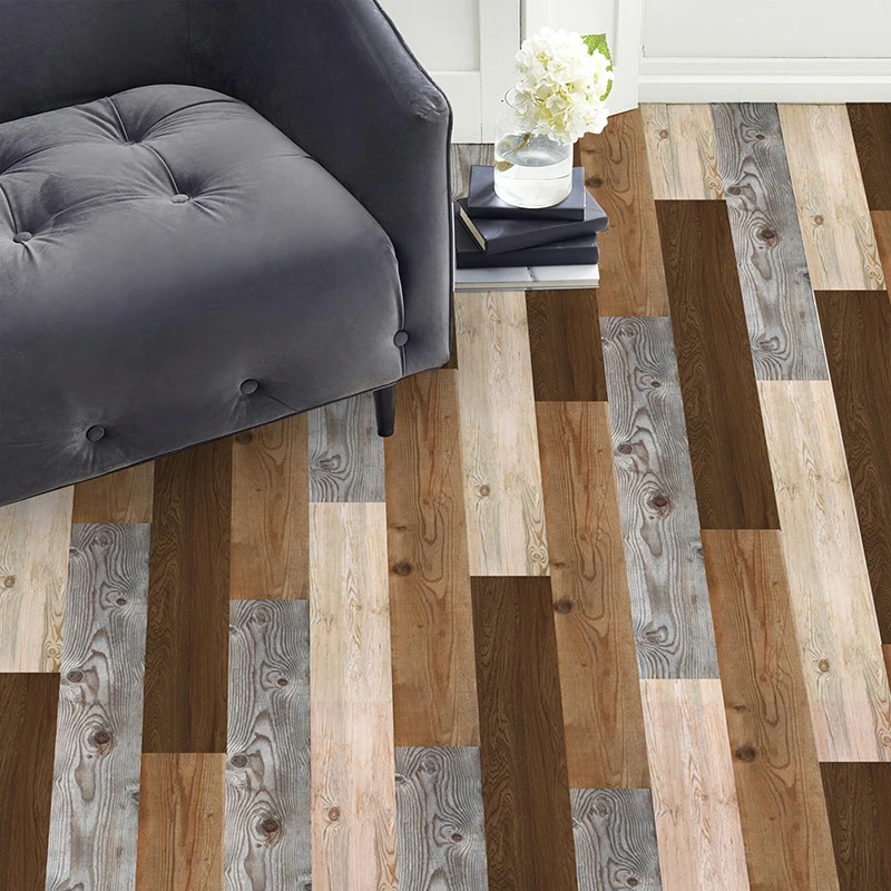 Wooden Board PVC Stickers Bedroom Floor Renovation Self-adhesive Wood Grain Panels Waterproof Tile Decals | Дом и сад