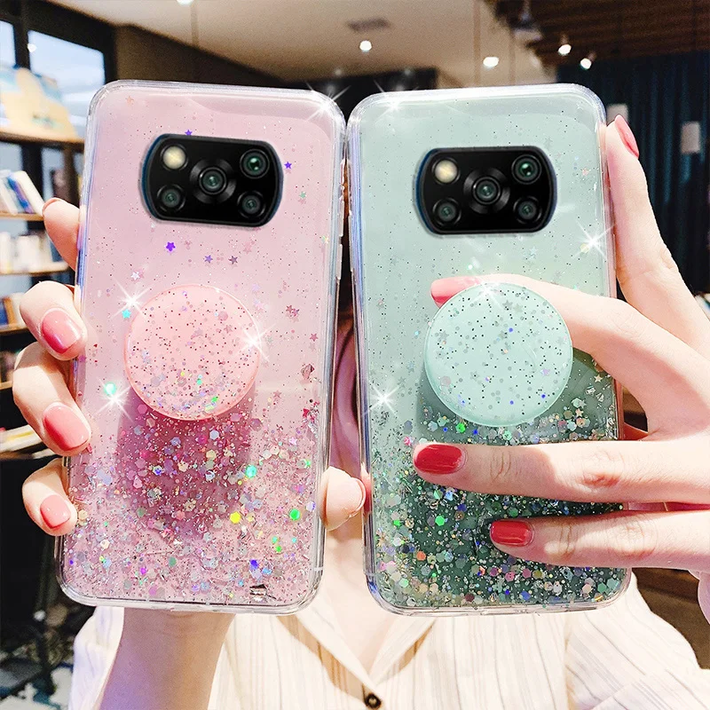 Poco X3 NFC Pro Fall 3D Nette Bling Glitter Star Abdeckung Für Xiaomi Poco F2 Pro Luxus Epoxy Weiche Halter fällen Poco X2 M2 P_voghion.com