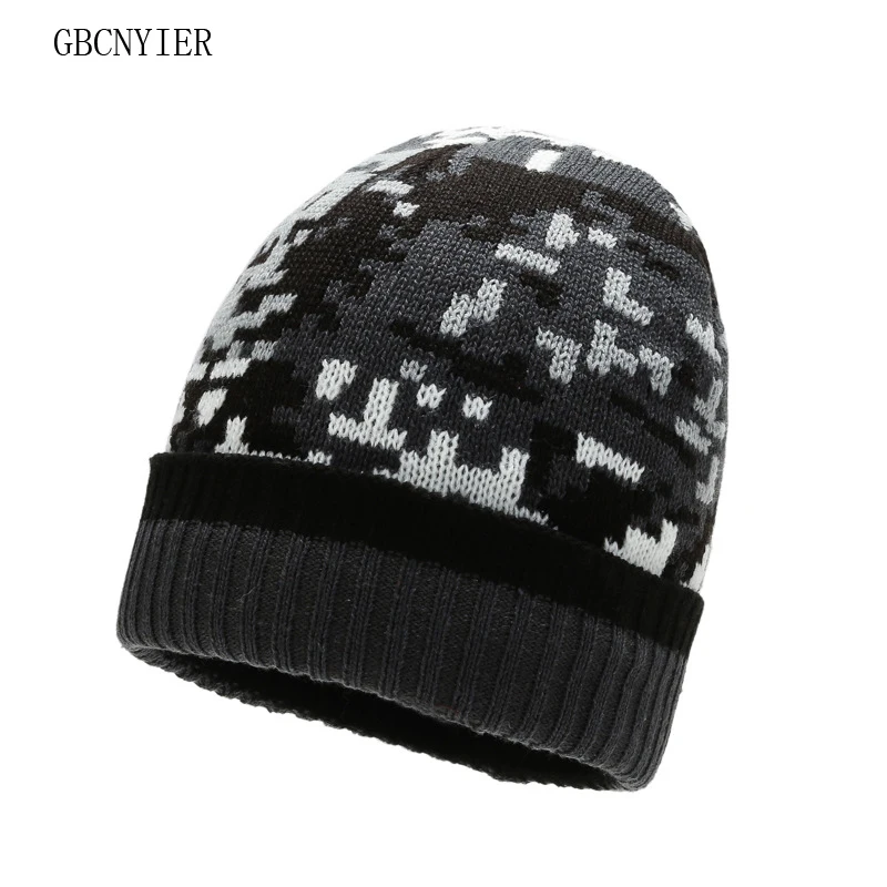 GBCNYIER, осенняя и зимняя мужская шапка, толстая меховая Вязаная хлопковая двойная теплая шапка
