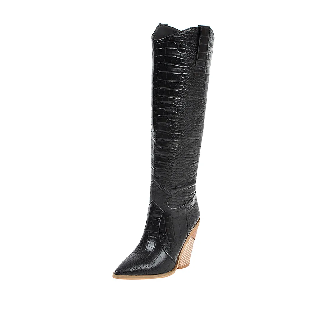 winter new women's Boots leather high-heeled boots Pointed Toe boots fashion Comfortable Western Rodeo Long Boots#913
