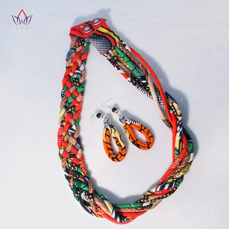 

BRW 2023 African Tribal Necklace Set Colorful Statement Necklace And Earrings Ethnic Fabric Handmade Jewelry Sets WYB77