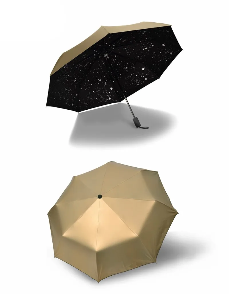 Fashion Black Stars Women Umbrella Three Fold Wind Resistant Anti UV Sun Umbrella Sunny And Rainy Dual-use Male Parasol14