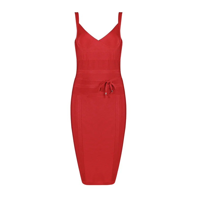 

High Quality Rayon Strap Backless Solid Bandage Dress Evening Party Dress