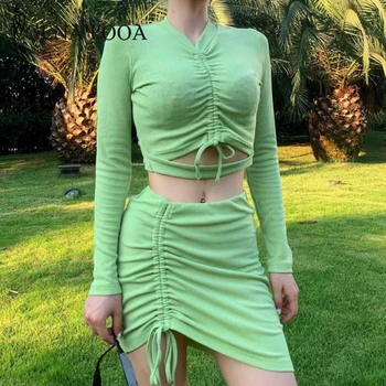 

Genayooa Fluorescente 2 Piece Set Women Skirt And Top Sexy Two Piece Skirt Set Slim Long Sleeve Women Two Piece Outfits Spring